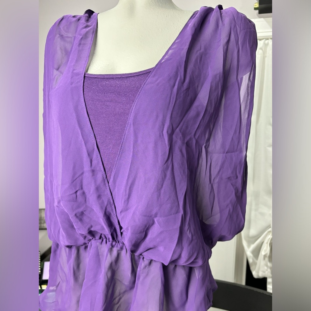 NWT 💜 Apt. 9 Purple Flowy Sheer Cinched Waist Top | Size Small - Picture 4 of 10